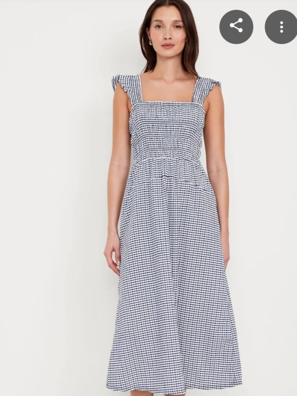 Old Navy Navy and White Gingham Smocked Midi Dress